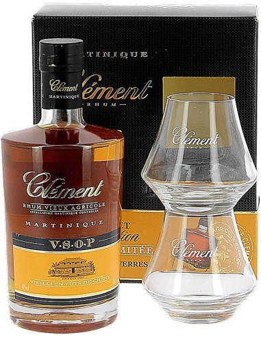 Rhum Clément Martinique VSOP Boite cadeau avec 2 verres 70 cl.